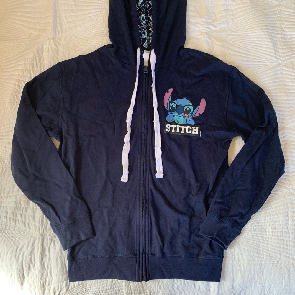 DISNEY Stitch Nerd with Glasses and Silly Face Dark Blue Navy Sweatshirt Hoodie